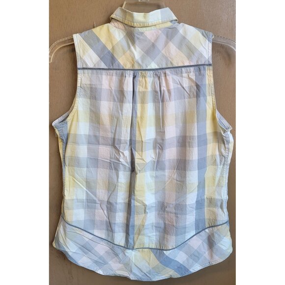 Woolrich Pastel Plaid Sleeveless Blouse Cotton/Spandex‎ Sz M - Picture 2 of 15